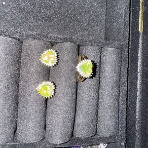 Green Heart Ring and Earring Set